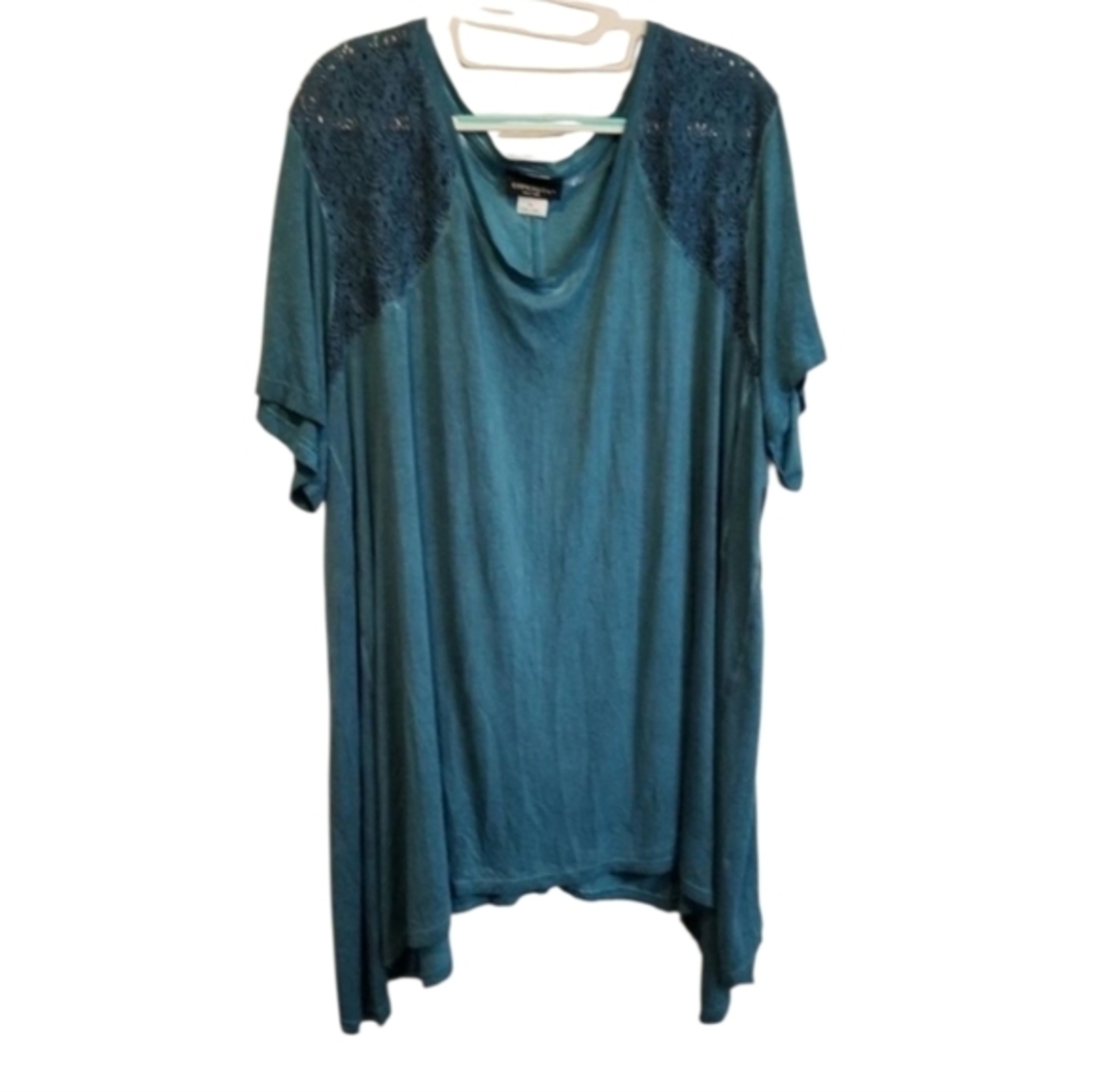 New teal lace sharkbite lace inset‎ shirt top plus